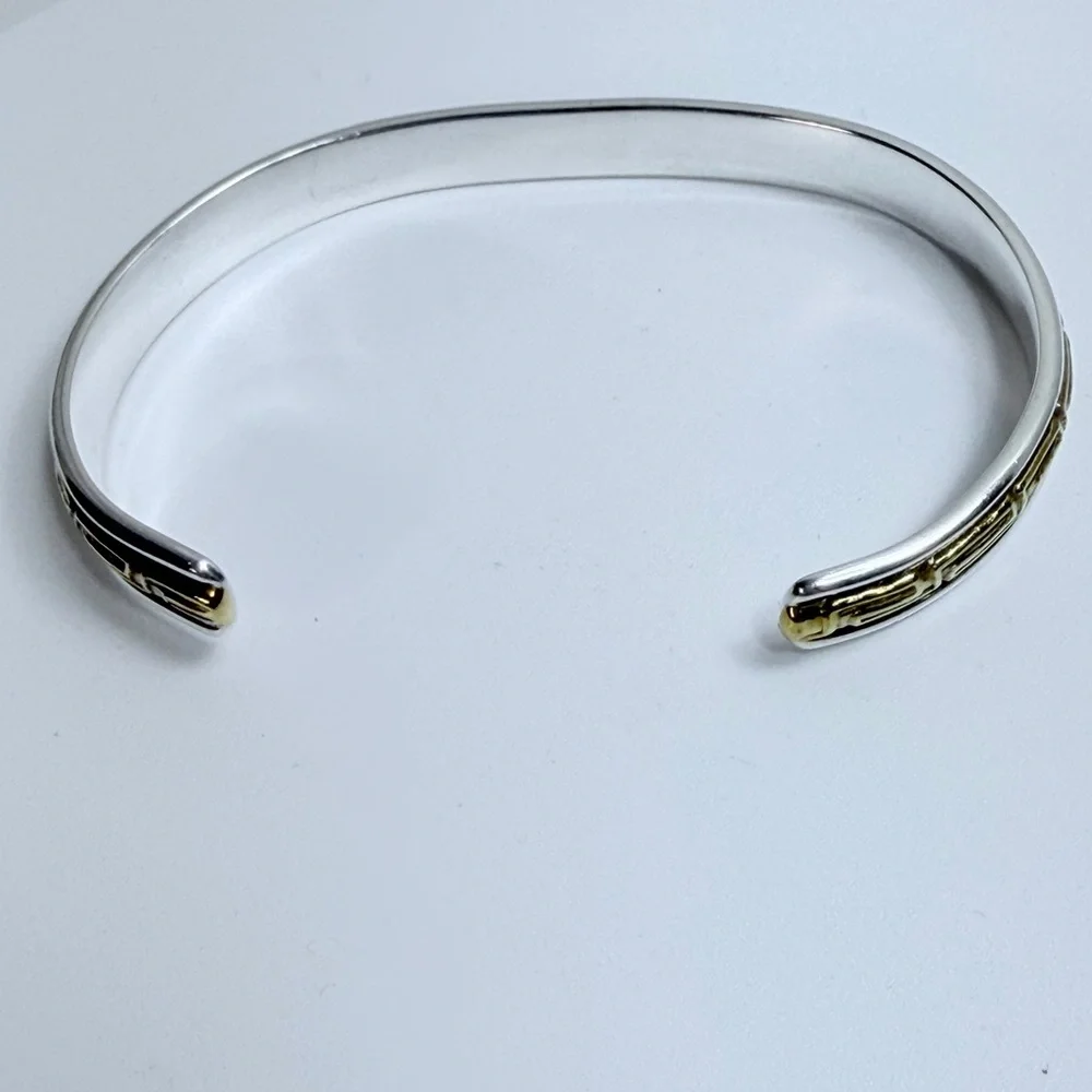 Silpada Rare Oxidized Sterling & Brass Greek Key Design Narrow Cuff Bracelet - Picture 10 of 14